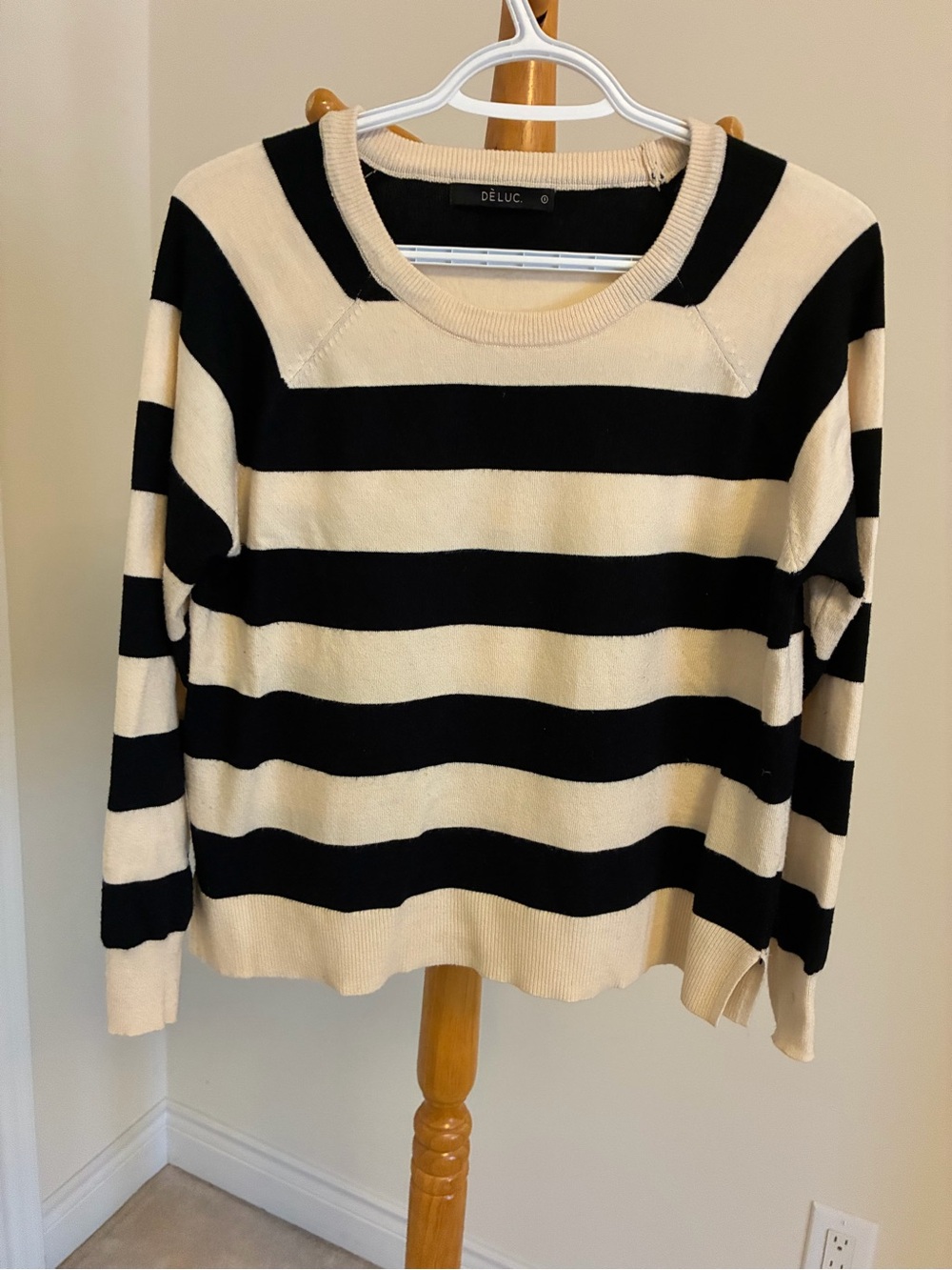 Deluc Black and Cream Wide-Stripe Crewneck Sweater